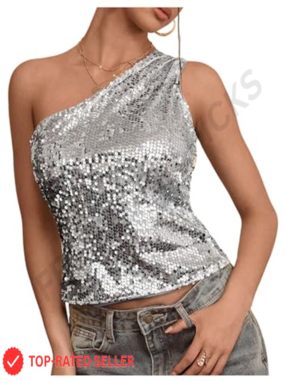 Sparkly Sequin One Shoulder Ruched Slim Fit Crop Top Concert Party Top
